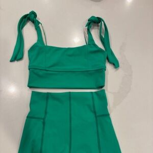 Dance Convention Costume - Green 2 piece top with biker shorts